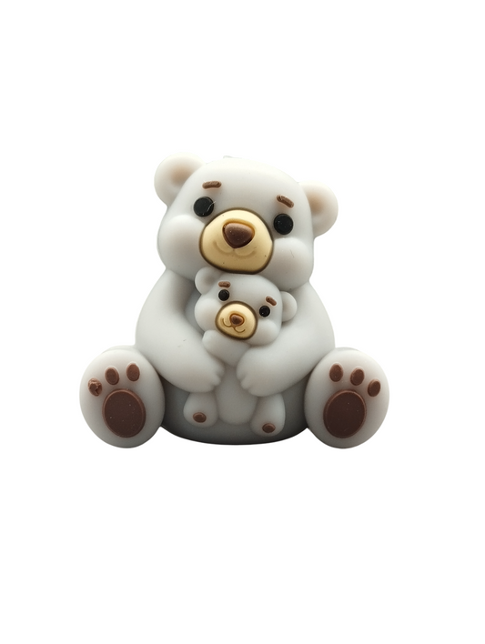 Figuurkraal Moeder en kind beer Grijs 3D