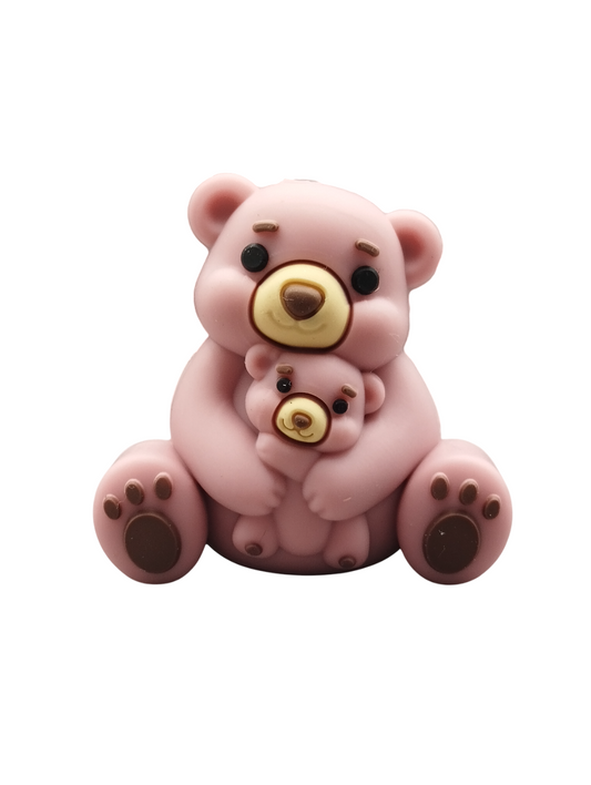 Figuurkraal Moeder en baby beer Oud Roze 3D