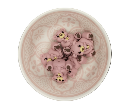 Figuurkraal Moeder en baby beer Oud Roze 3D