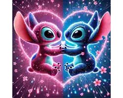 Stitch en Angel - Hart - 50/50 - Ronde steentjes - 30x30cm
