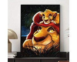 Leeuwenkoning - Lion king - Mufasa - Simba - Vader en Zoon - Volledig - Ronde steentjes - 30x40cm
