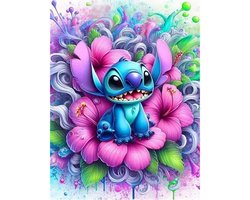 Stitch - Bloem - Vrolijk - Volledig - Ronde steentjes - 30x40cm