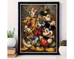 Donald Duck en Katrien - Mickey en Mini - Goofy en Pluto - Volledig - Ronde steentjes - 30x40cm