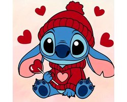 Stitch - Lolly - Hartjes - Liefde - Volledig Ronde steentjes - 30x30cm