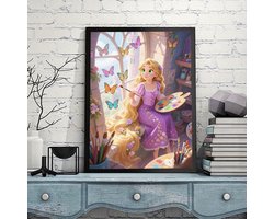Rapunzel - Vlinders - Verven - Penzelen - Lang haar - Volledig - Ronde steentjes 30x40cm
