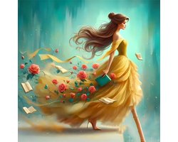 Belle - Beauty and the beast - Belle en het beest - Rozen - Boeken - Volledig - Ronde steentjes - 30x30cm