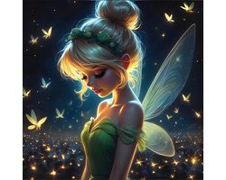 Tinkerbell - Elf - Vuurvliegjes - Volledig - Ronde steentjes - 30x30cm