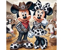 Mickey Mouse - Mini Mouse - Cowboy - Koeien - Volledig - Ronde steentjes - 30x30cm