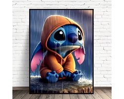 Stitch - Regen - Verdrietig - Volledig - Ronde steentjes - 30x40cm