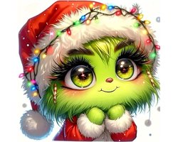 Kerst - Baby Grinch - Schattig - Kerstmuts - Volledig - Ronde steentjes - 20x20cm