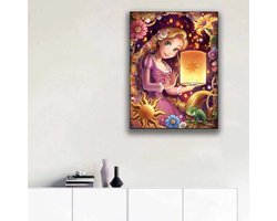Rapunzel - Pascal - Maan - Bloemen - Lantaarn - Volledig - Ronde steentjes - 30x40cm