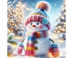 Kerst - Sneeuwpop - Volledig - Ronde steentjes - 20x20cm