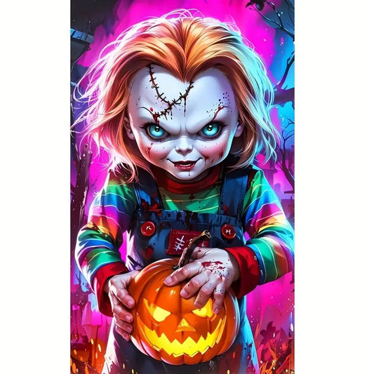 Halloween - Chucky - Littekens - Pompoen - Volledig - Ronde steentjes - 30x40cm