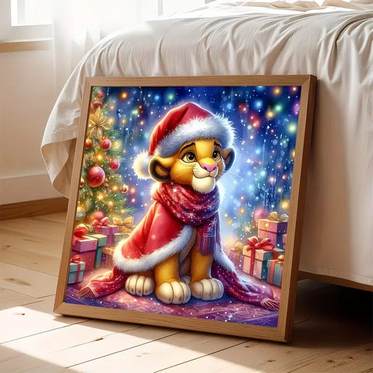 Simba - Leeuwen Koning - Kerst - Volledig - Ronde steentjes - 30x30cm