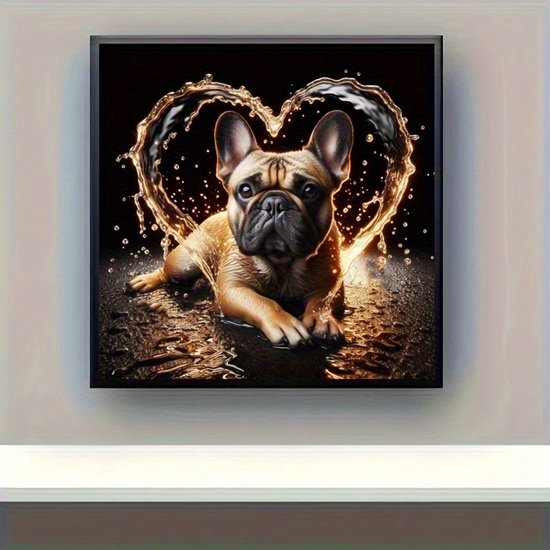 Franse Buldog - Hart - Volledig - Ronde steentjes - 40x40cm