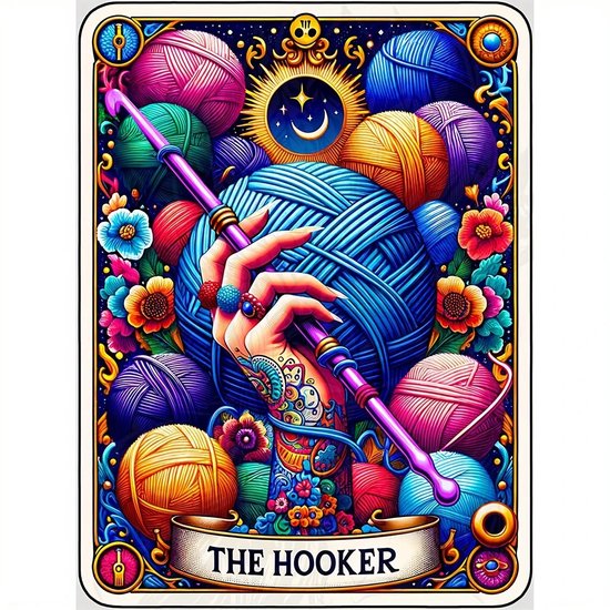 The Hooker - Haken - Bollen - Wol - Bloemen - Volledig - Ronde steentjes - 30x40cm