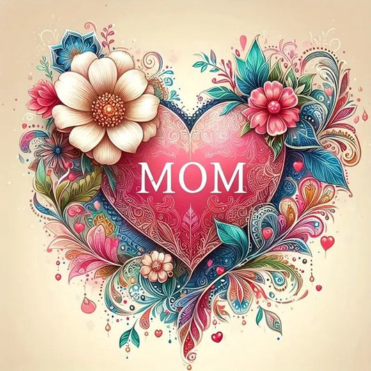 Hart - Bloemen - Mom - Mam - Moederdag - Volledig - Ronde steentjes - 20x20cm
