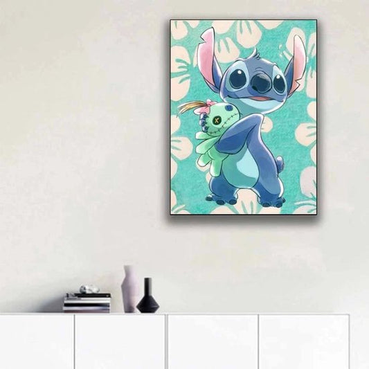 Stitch - Scrump - Knuffel - Bladeren - Volledig - Ronde steentjes - 30x40cm