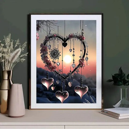 Hart - Zon - Bloemen - Liefde - Volledig - Ronde steentjes - 30x40cm