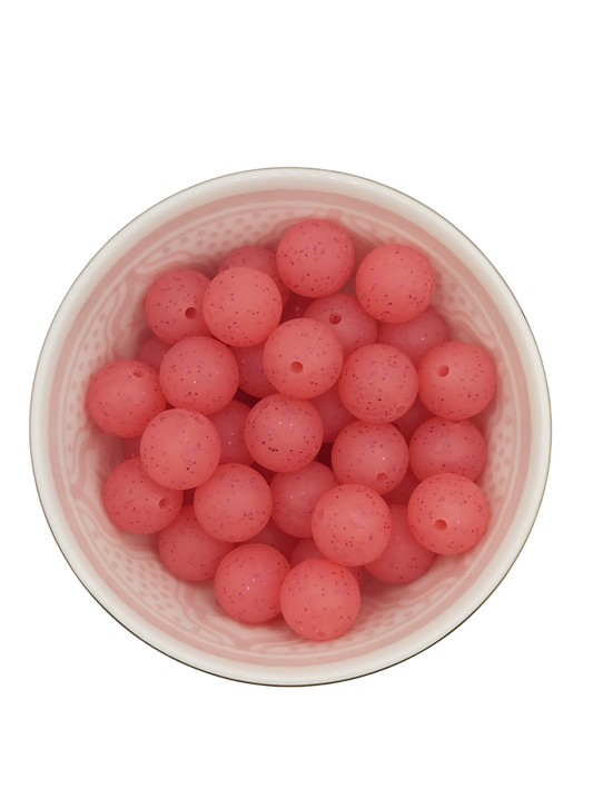 Glitterkraal Vel Roze 15mm