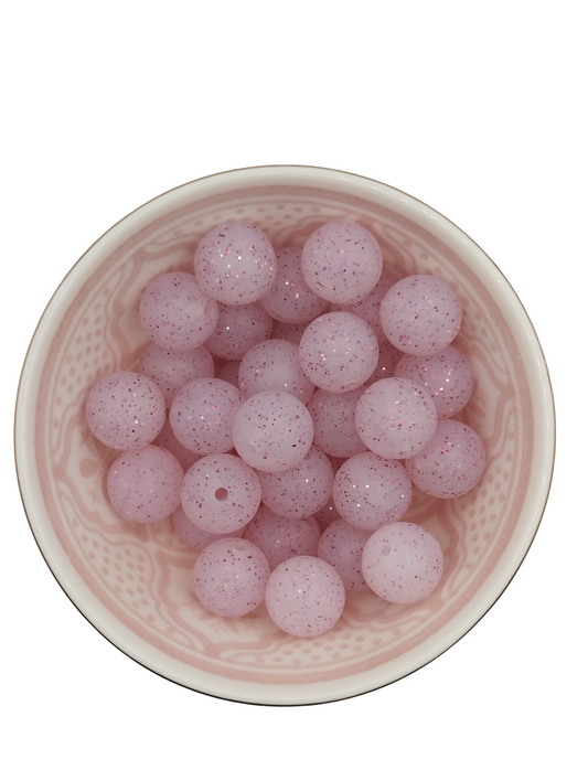 Glitterkraal Licht Roze 15mm