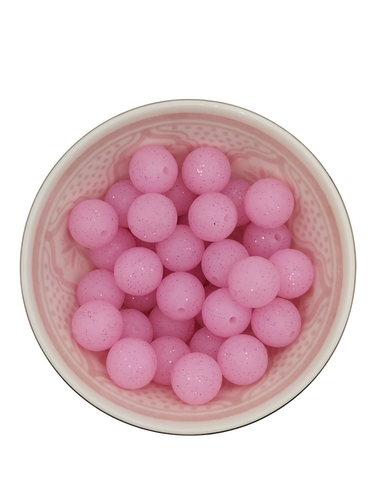 Glitterkraal Roze 15mm