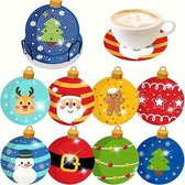 Kerst - Onderzetters - 8 Stuks - Kerstballen - Met houder - Volledig - Ronde steentjes - 10x10cm