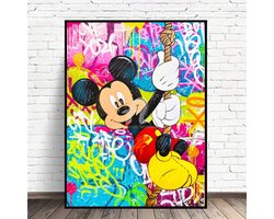 Mickey Mouse - Hangend aan touw - Kleurrijk - Tekst - Volledig - Ronde steentjes - 30x40cm