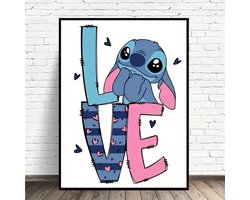 Stitch - Love - Hartjes - Volledig - Ronde steentjes - 30x40cm