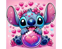 Stitch - Hartjes - Liefdes bol - Volledig - Ronde steentjes - 30x30cm