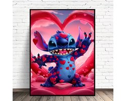 Stitch - Liefde - Hartjes - In de wolken - Volledig - Ronde steentjes - 30x40cm