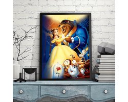 Belle en het Beest - Lumiere - Pendule - Chip - Mvr Theepot - Roos - Volledig - Ronde steentjes - 30x40cm