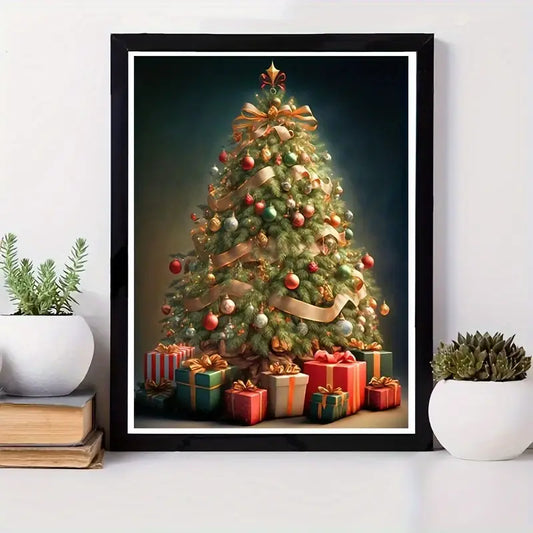 Kerstboom - Kado's - Cadeaus - Volledig - Ronde steentjes - 30x40cm
