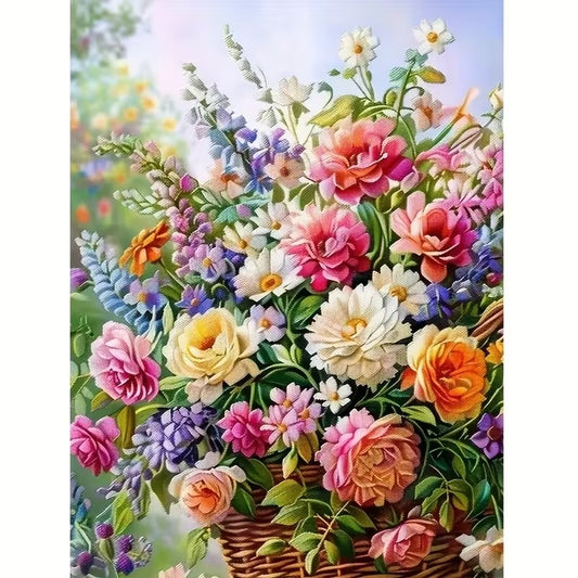 Mand vol bloemen - Volledig - Ronde steentjes - 30x40cm