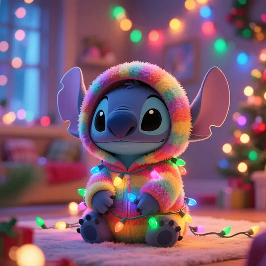 Stitch - Kerst - Pyjama - Onesie - Kerst Verlichting - Volledig - Ronde steentjes - 30x30cm