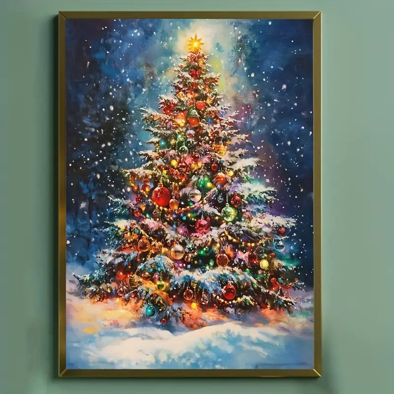 Kerst - Kerstboom - Verlichting - Kerstballen - Volledig - Ronde steentjes - 30x40cm