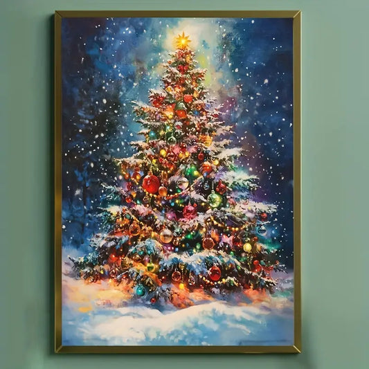 Kerst - Kerstboom - Verlichting - Kerstballen - Volledig - Ronde steentjes - 30x40cm