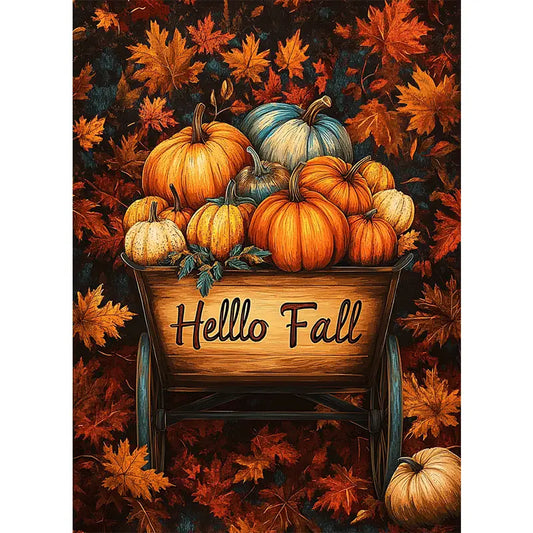 Hello Fall - Herfst - Bladeren - Pompoen - Volledig - Ronde steentjes - 30x40cm