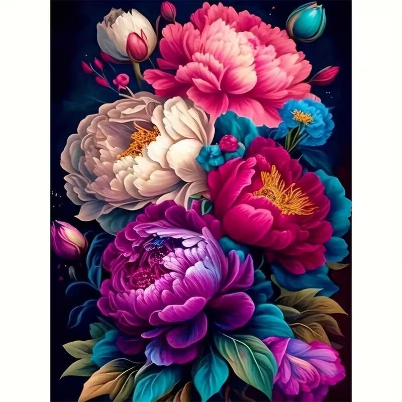 Pioenroze - Mooie kleuren - Volledig - Ronde steentjes - 30x40cm