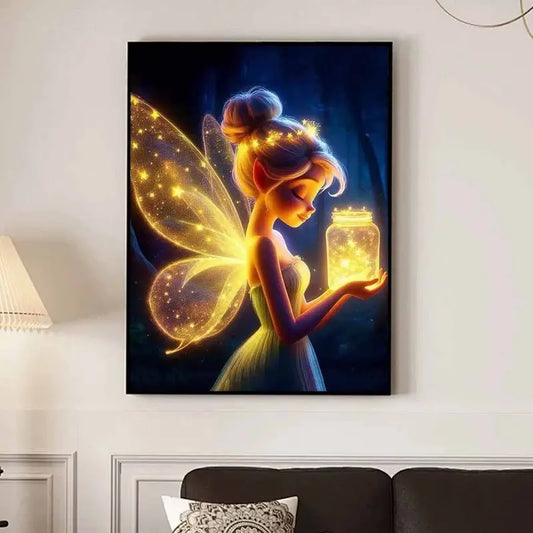Tinkerbell - Vleugels - Vuurvliegjes - Volledig - Ronde steentjes - 30x40cm