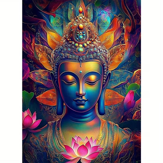 Boeddha - Lotusbloem - Volledig - Ronde steentjes - 30x40cm