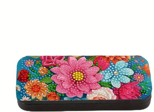 Brillenkoker - Bloemen - LET OP; niet volledig - Ronde steentjes - 16x6.5x3cm