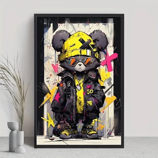 Beer - Stoer - Zonnebril - Tas - Volledig - Ronde steentjes - 40x60cm