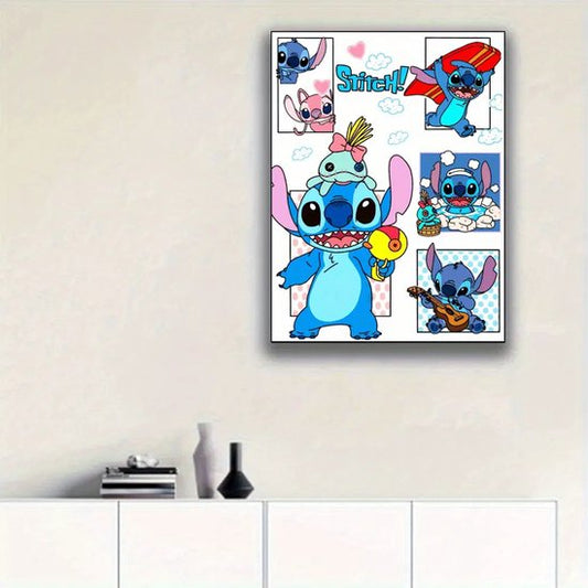 Stitch - Angel - Scrump - Gitaar - Surfplank - Volledig - Ronde steentjes - 30x40cm
