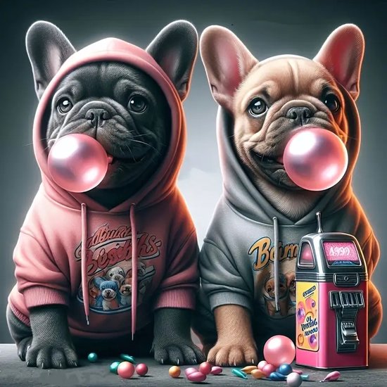 Franse Bulldog - Kauwgomautomaat - Kauwgom bubbel - Hoodie - Volledig - Ronde steentjes - 40x40cm