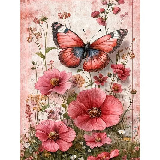 Vlinder - Klaprozen - Madelief - Volledig - Ronde steentjes - 30x40cm