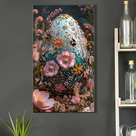 Groot ei Bloemen - Bijen - Volledig - Ronde steentjes - 40x70cm