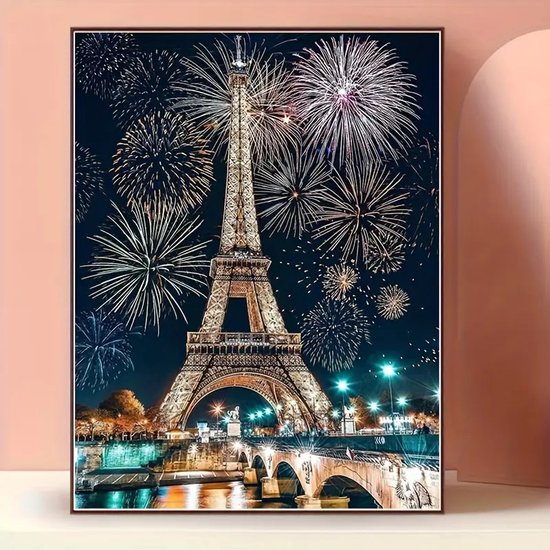 Eiffeltoren - Vuurwerk - Volledig - Ronde steentjes - 30x40cm
